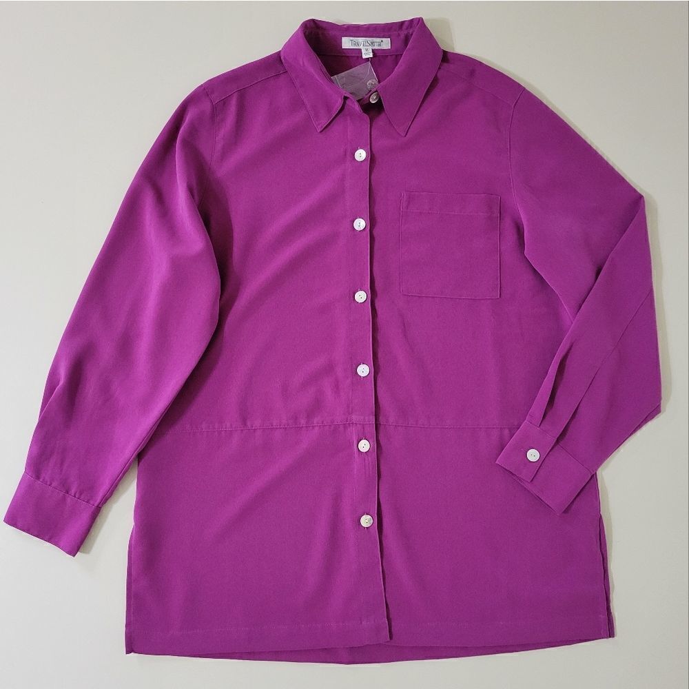 TravelSmith Women's Microsuede Raspberry Plum Big Shirt Button-Down